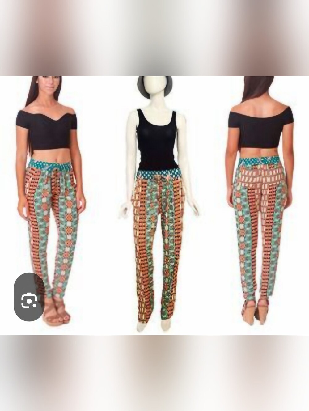 Gypsy 05 Teal, Navy & Orange Printed Skinny Pants with Tie Waist